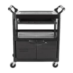 Rubbermaid FG345700BLA Lockable Door Utility Cart With Sliding Drawer