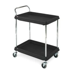 Metro BC2636-2DBL Black Polymer Deep Ledge 2-Shelf Utility Cart