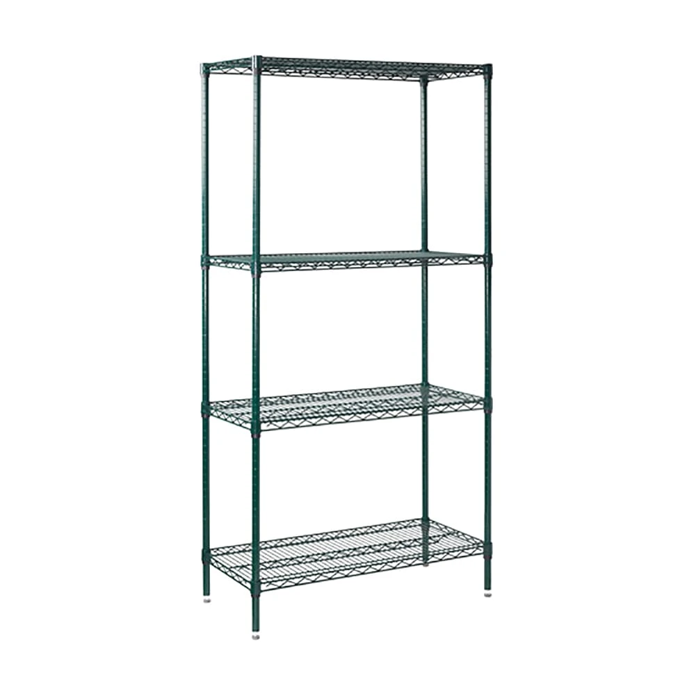 Winco VEXS-1848 Green Epoxy 18" X 48" X 72" 4 Tier Wire Shelving Set