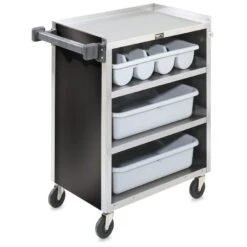 Vollrath® 97180 S/S Enclosed 4-Shelf Vinyl Finish Bussing Cart